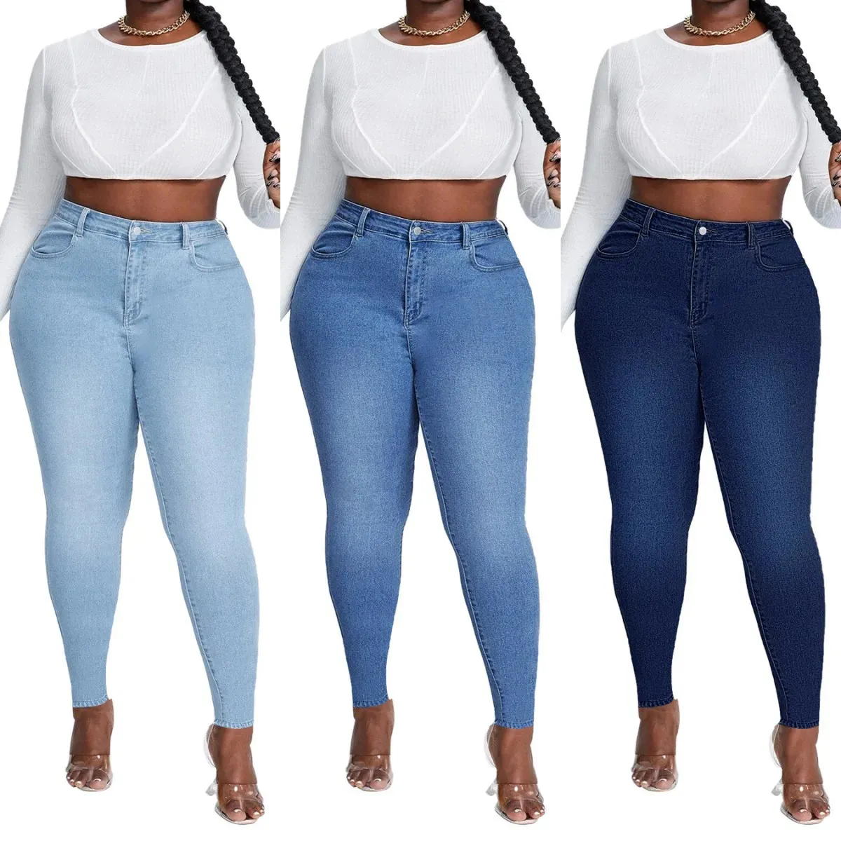 Femmes Taille Haute Grande Taille Jeans Mode Stretch Skinny Denim Crayon Pantalon Décontracté Femme Pantalon XL-4XL Livraison Directe 240117