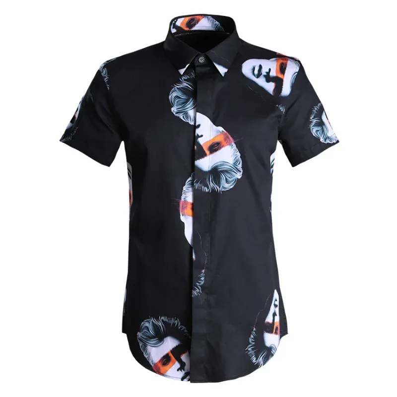 New Arrival High Quality Full Body Portrait Short Sleeved Printed Fashionable Men Spring Summer Casual Shirts Plus Size M-3XL4XL