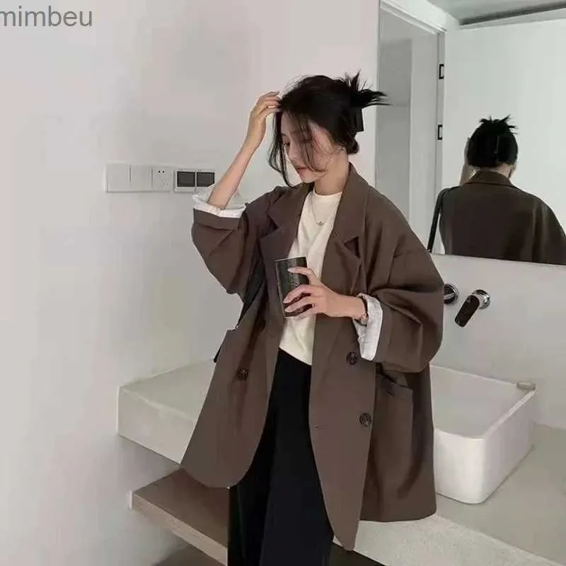 Kvinnors kostymer Blazers Kvinnors stora blazerrockar Spring Autumn Fashion Korean Version Loose Top Coat Office Work Clothes Grace Fall Jacket för Womenl240118