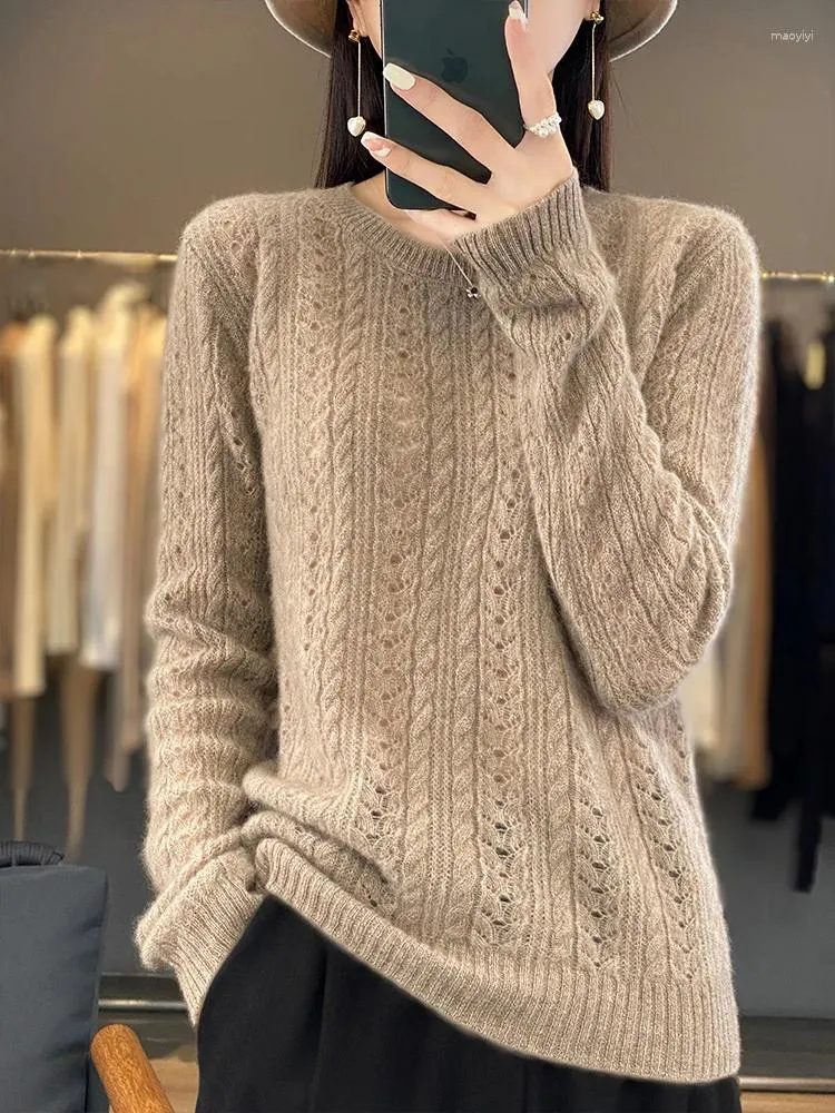 Suéter feminino elegante pulôver de lã pura com padrão de diamante perfeito para primavera e outono conforto de lazer em cor sólida