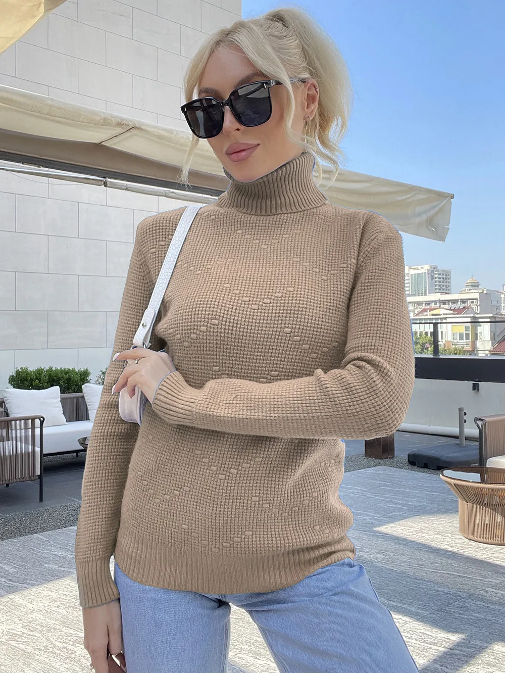 Women`s Sweaters 2023 Women`s Daily All Match Pullover Knitwear Turtleneck Long Sleeve Simple Basic Sweater Top