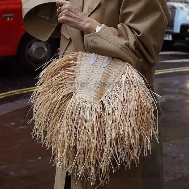 Shoulder Bags Fashion Raffia tassel women designer brand rattan handbags luxury wicker woven shouder crossbody bags beach purses T240116