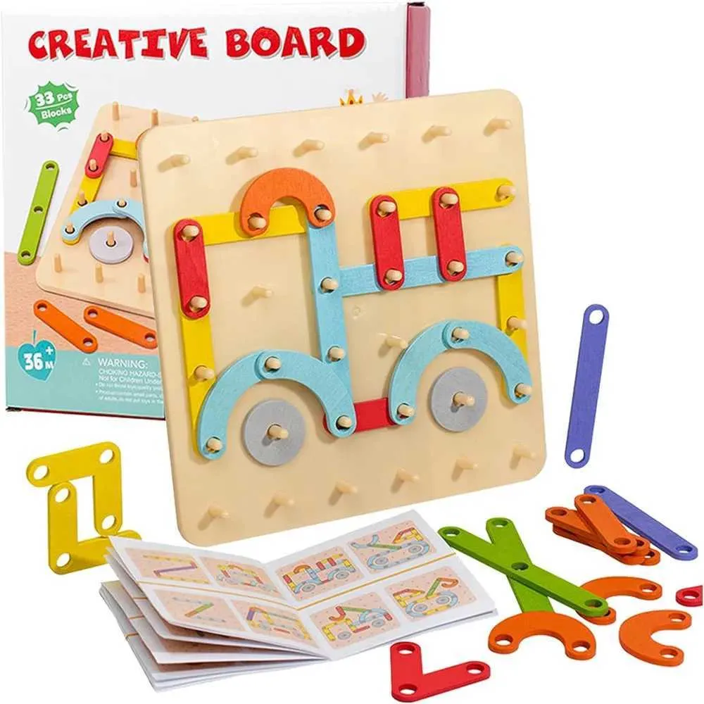 Sortera häckning Stapling Toys Creative Nail Board Puzzle Toys Montessori Education Geometric Graphics With Cards Preschool Kids Early Learning Game Toy Gifts