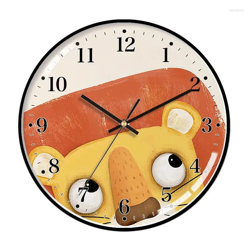 Horloges murales Horloge de dessin animé Mignon Animal Chambre d'enfant Salon créatif rond en métal montre à quartz