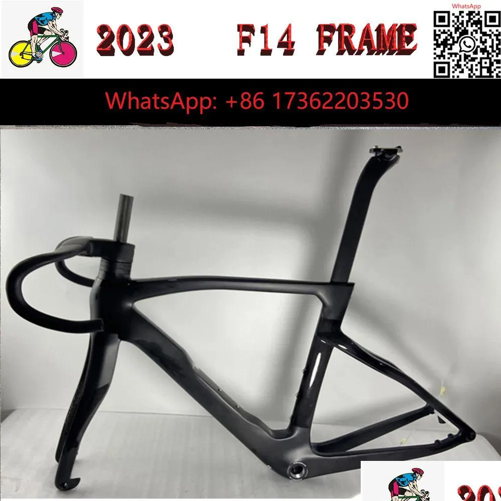 Supports de camion de voiture 2023 F14 Road Cadre en fibre de carbone Ajouter un guidon BB68 T1000 Vitesse Cadre de vélo Disque / Frein de jante Vélo de course personnalisé L Dhrwg