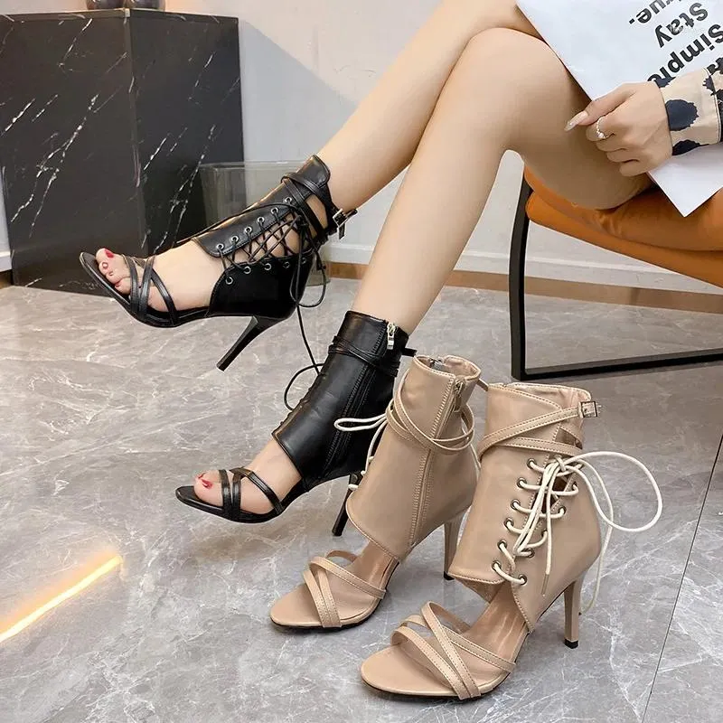 Sandały Kobiety Modna kostka Pasek na kostkę wysokie obcasy buty Buty Buty Gladiator Buty Woman Summer Gruste Sole Rome Pumps Sandalias Mujer