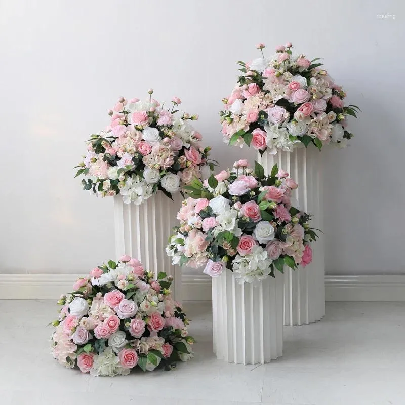 Decorative Flowers Large Pink White Rose Green Artificial Flower Ball Wedding Background Table Center Piece Party Props Display Window