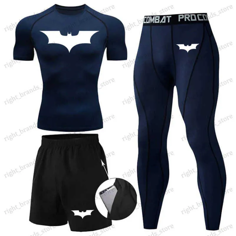 Survêtements pour hommes Chemise de course à séchage rapide Hommes Rashgard Fitness Sport Gym T-shirt Superhero Set Gym Vêtements Entraînement T-shirt à manches courtes pour hommes T240118