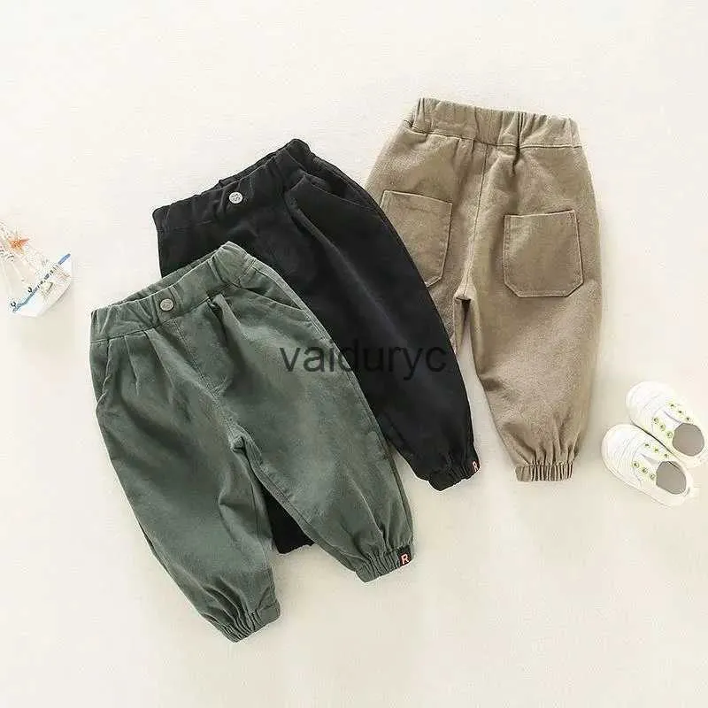 Byxor 2024 Spring New Baby Loose Cotton Toddler Boys Solid Casual Pants Infant Girl Fashion Harem LDREN KLÄDER H240508