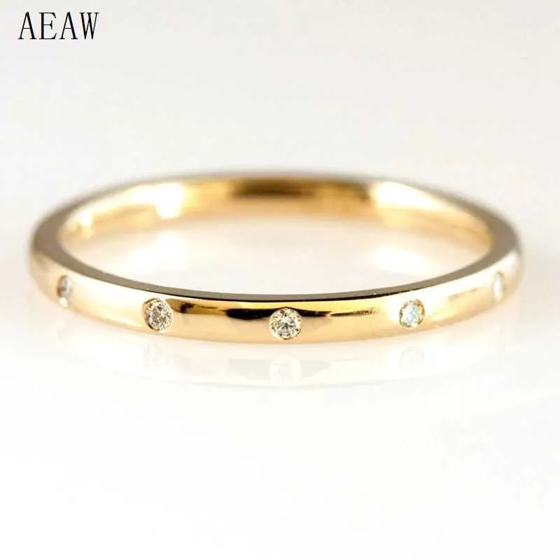 Band Rings 0.05ctw 1.3mm 5-Stones Style CVD HPHT Lab Diamond WeddBand Bezel SettRound Diadmond Band R14k Yellow Gold J240118