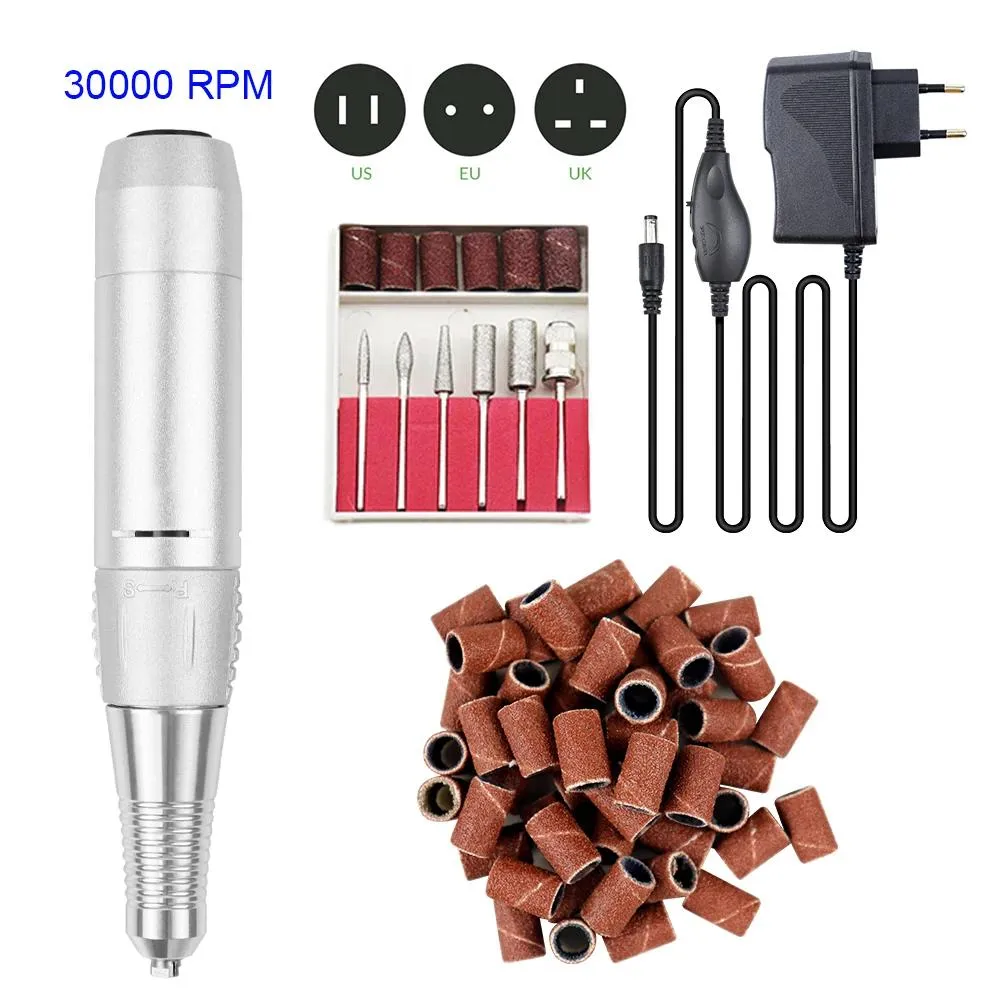 Treatments 30000RPM Portable Electric Nail Drill Kit Manicure Pen With 6 Drills for Exfoliating Grinding Polishing Nail Removing Nail Tool