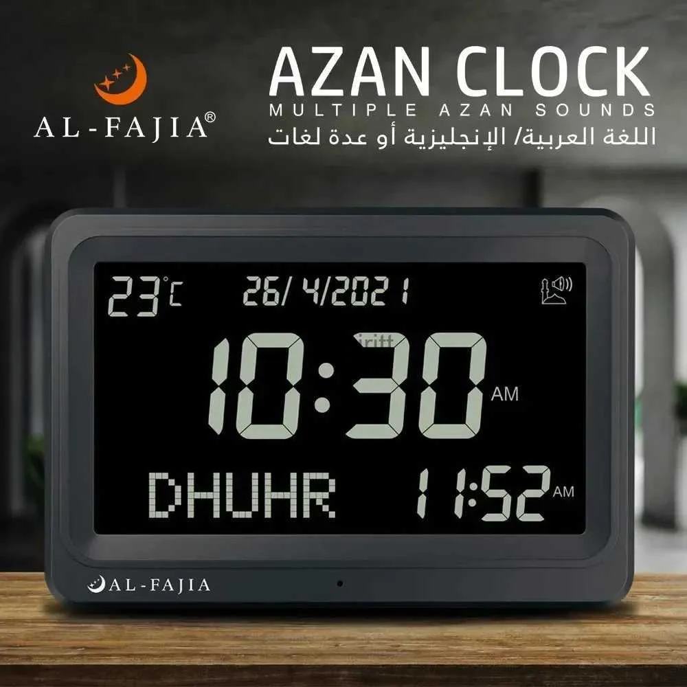 Skrivbordsklockor digital väckarklocka 8 låter al-fajia större LCD-skärm skrivbord azan klock kalender muslimsk bönelektronik bordsklocka sovrum yq240118