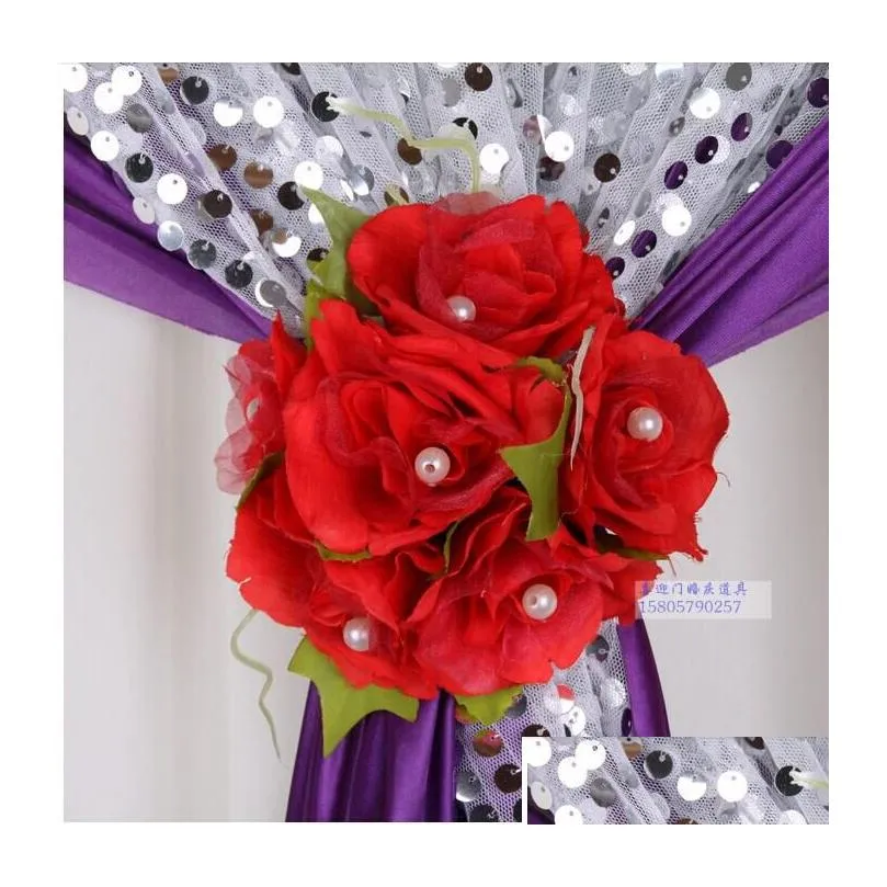 Decoratieve Bloemen Kransen Beautif Kunstmatige Rose Zijden Bloem Gaas Gordijn Clip Bruiloft Prop Achtergrond Decoratie 12 stks/partij Drop Dhxmi