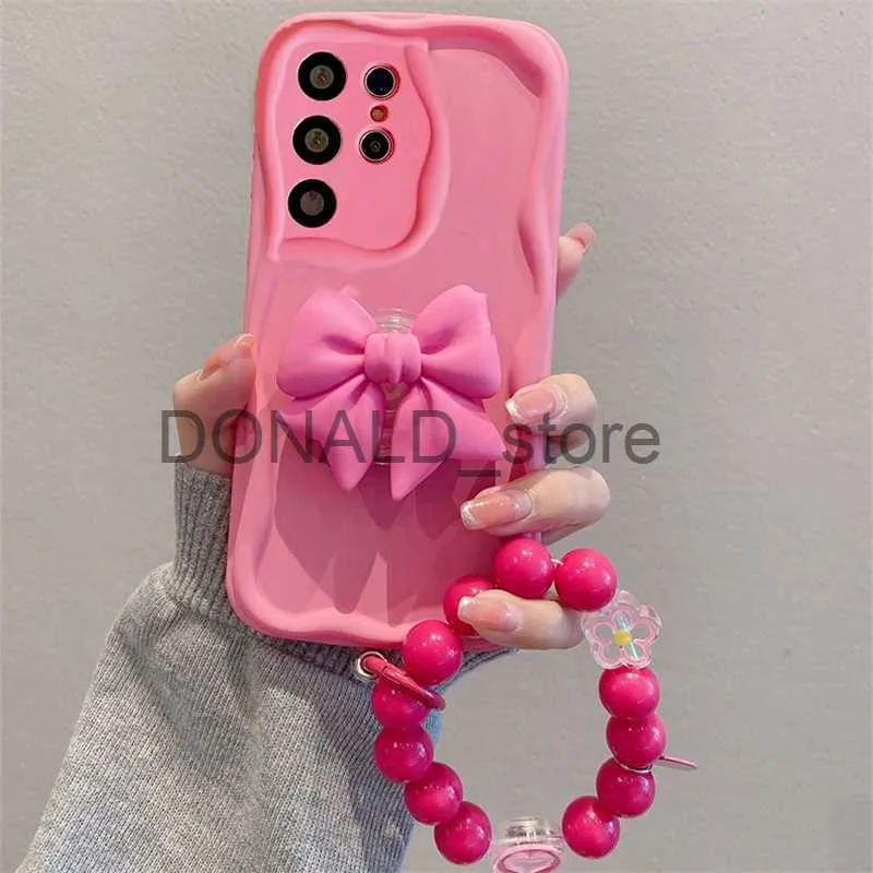 Étuis de téléphone portable Mignon noeud papillon support rond bracelet étui pour Samsung A54 A34 A14 A52 A53 A71 A24 A13 S23 S22 S21 Ultra Plus S20FE couverture en silicone J240118