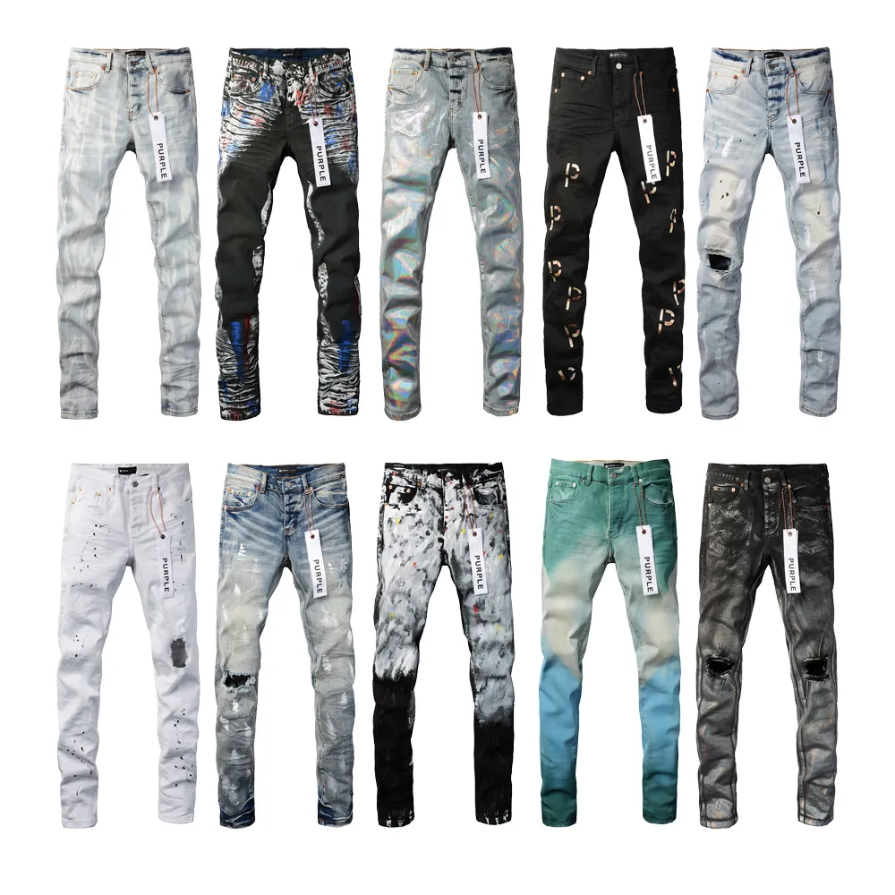 Hochwertige Herren Frauen lila Jeans Designer Jeans Mode Destressed Ripped Bikers Damen Denim Cargo für Männer High Street Fashion Jeans Factory Direktvertrieb A013