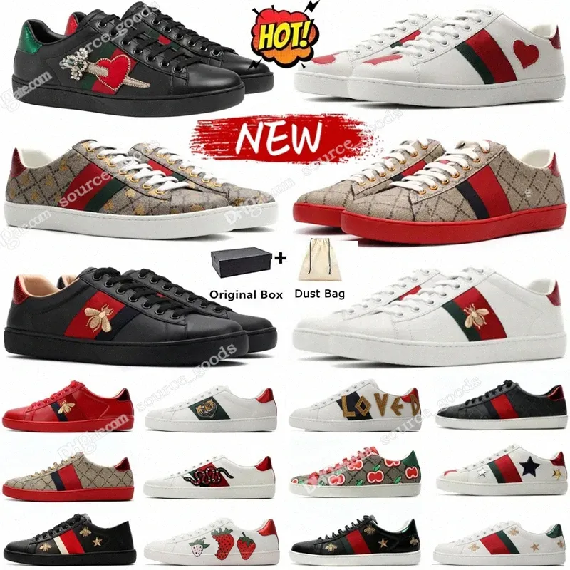 Designer Casual Schoenen Ace Bee Sneakers Heren Dames Laag Cartoons Bijen Tijgers bloemen Echt leer Slang Borduurstrepen Klassiek Herenmode Platf