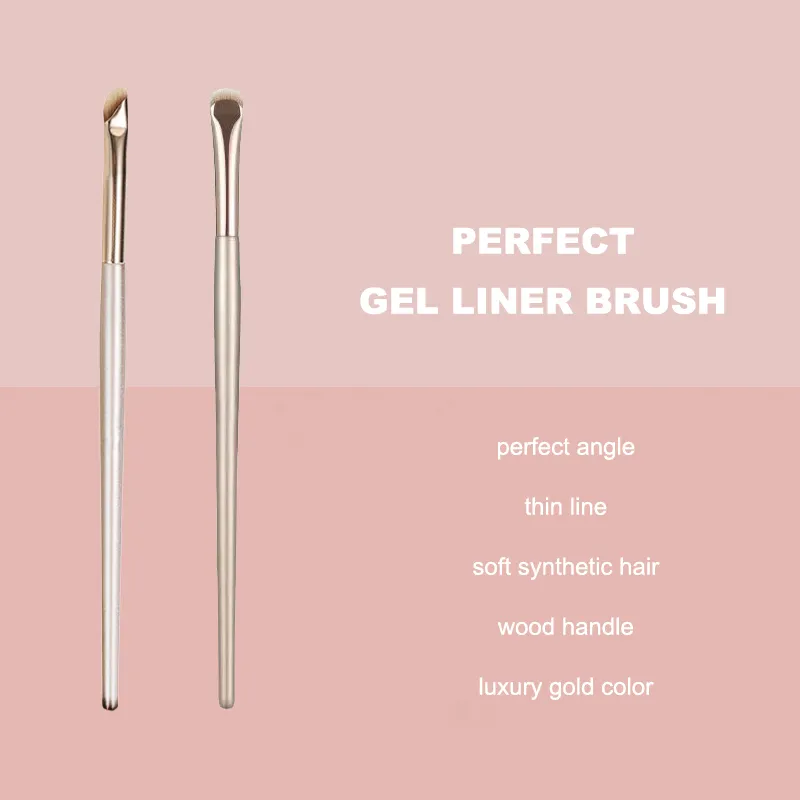 Round Angled Gel Eyeliner Brush Gold Makeup Tool with wood handle soft synthetic hair Perfect Lash liner definer