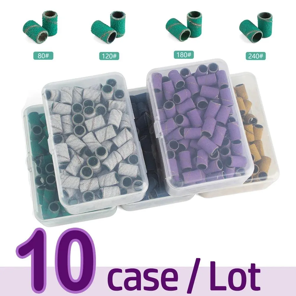 Tedaviler 10Case/Lot Tırnak Matkap Bitleri Zımparalama Bantları Çivi Matkap Dosyası Öğütücü Bant Akrilik Tırnaklar için Set Kartak Çıkarma 100 PCS/KASA