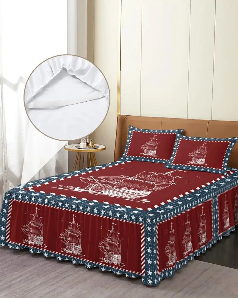 Bed Skirt Five-Pointed Star Sailing Ship Elastic Fitted Bedspread With Pillowcases Mattress Cover Bedding Set Sheet