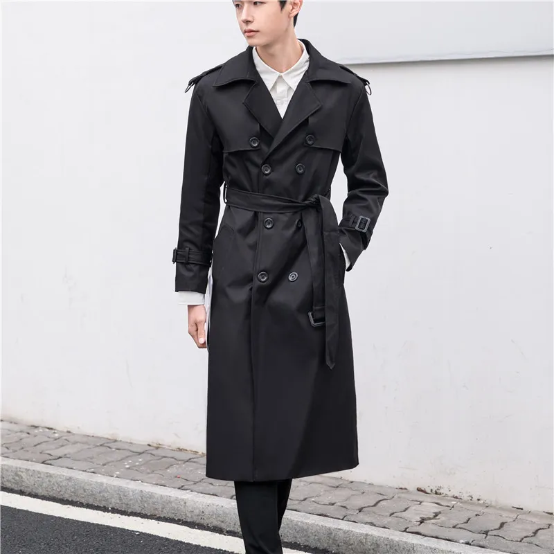Men's Business Long Trench Coat for Tall men Spring Autumn Double Breasted Male Windbreaker England Style S-6XL