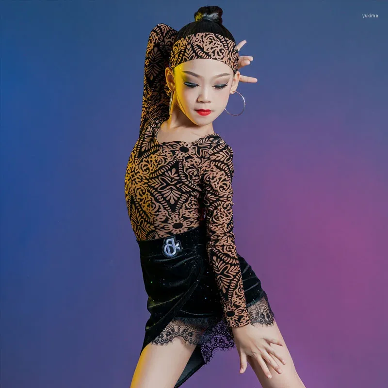 Stage Wear 2024 Latin Dance Practice Suit for Autumn and Winter Girls High-end Leopard Print Druku