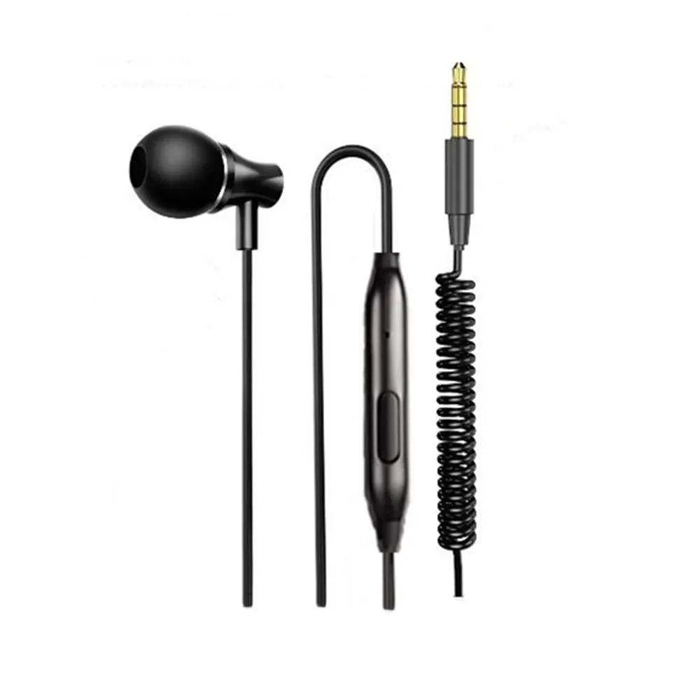 Cuffie Auricolare singolo con microfono Jack da 3,5 mm Auricolare mono Un orecchio Tappi per le orecchie in metallo con isolamento acustico Cavo rinforzato con spirale a molla