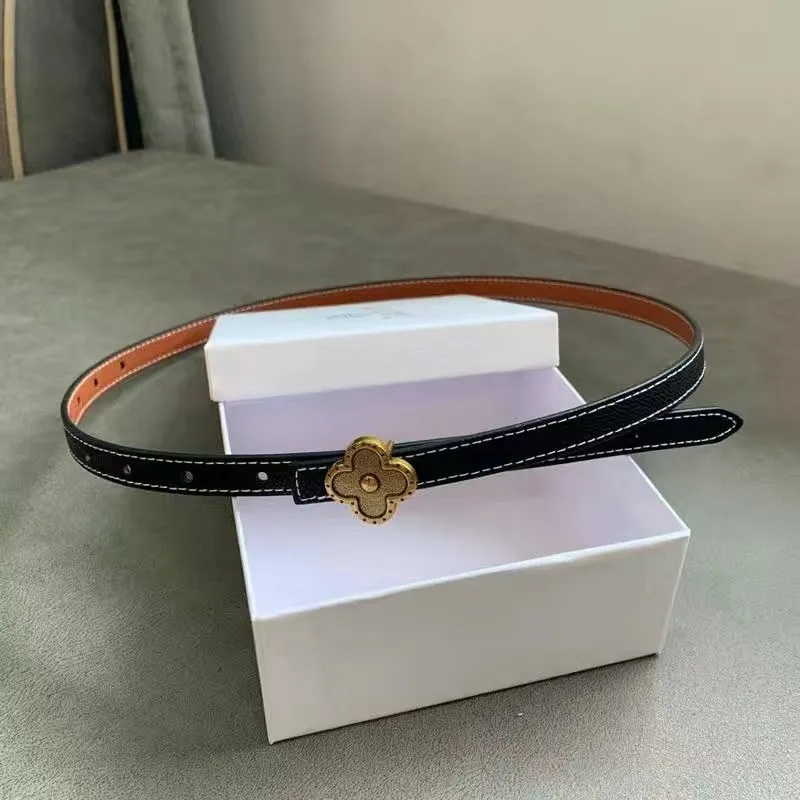 Ceinture à boucle lisse de luxe pour femmes, ceinture de taille fine de styliste rétro, en peau de vache véritable, 12 couleurs en option, trèfle de haute qualité pour dame