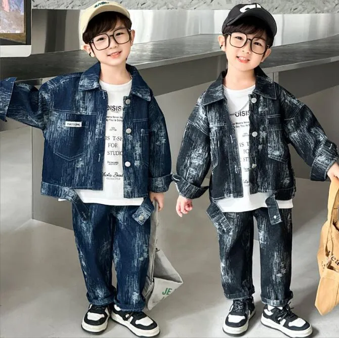 abiti firmati per bambini ragazzo Set di abbigliamento giacca di jeans con buco giacca di jeans set di pantaloni per bambini cappotto