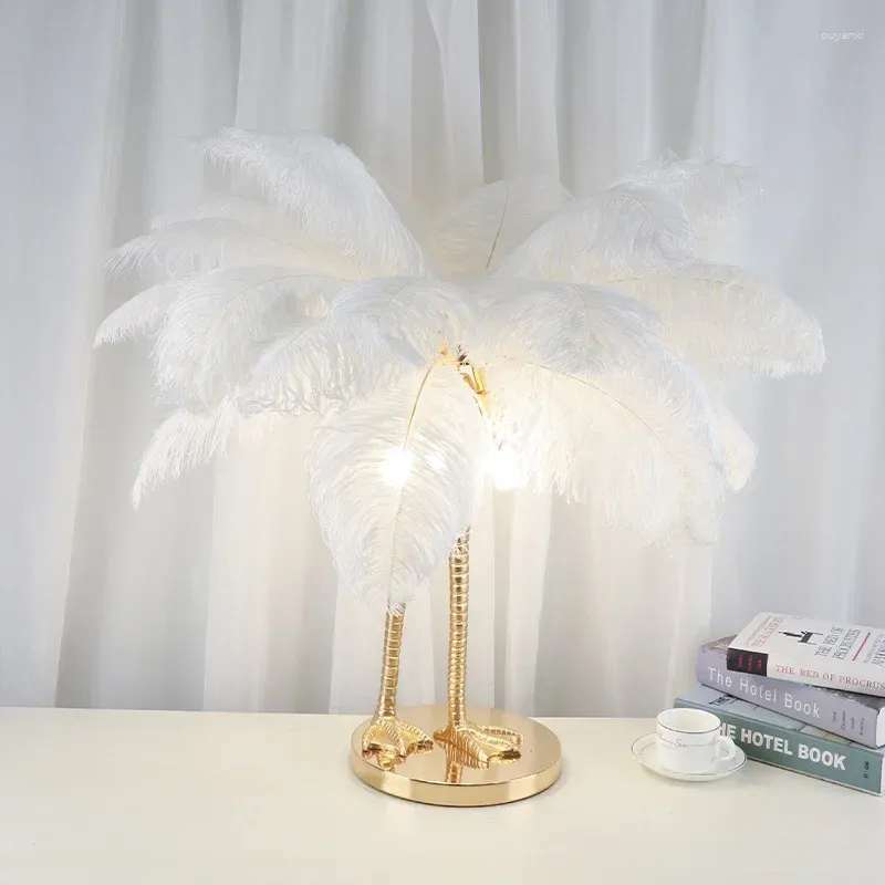 Table Lamps Nordic Cute Girl Room LED Feather Lamp Creative Desk Reading Study Bedroom Bedside Light Decor