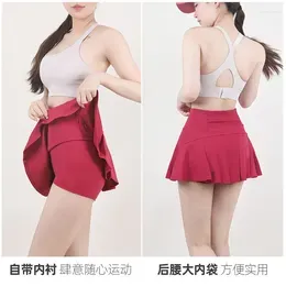 Active Shorts Yoga Tennis Skirt Women`s High Waist Slim Sports Training Fake Two Piece Anti Shining Half Body Pleated Pants