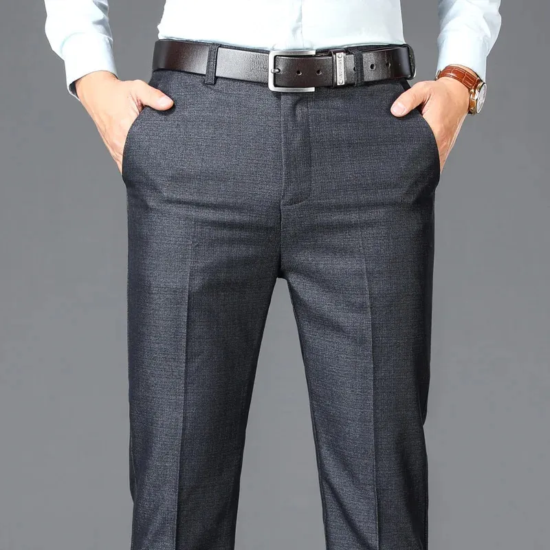 Business Casual Ruit Pants Men Solid High Talle Prosty Office Formal Moders Mens Class