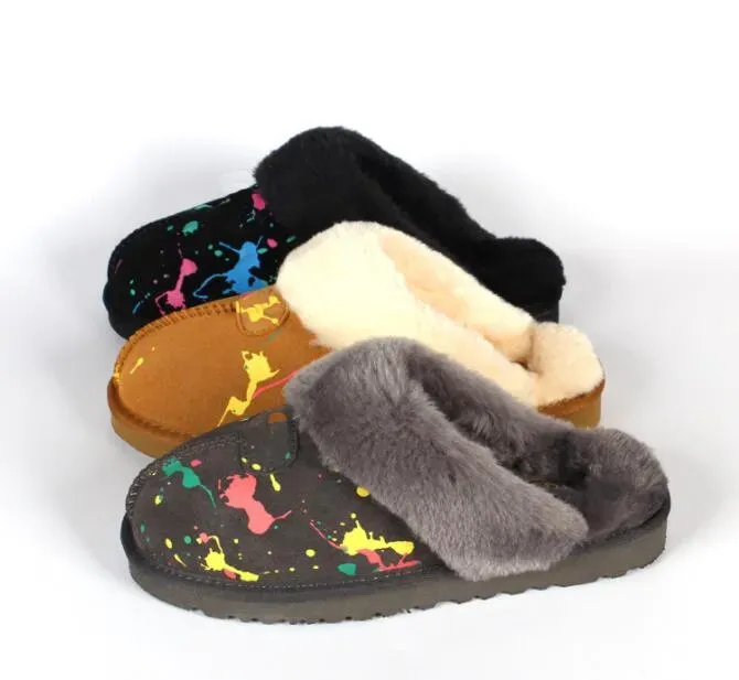 Hot Sell Classic Design Aus Keep Warm Slippers Get Skin Fårskinn Snow Tisters Man Women Graffiti Indoor Dowch Room