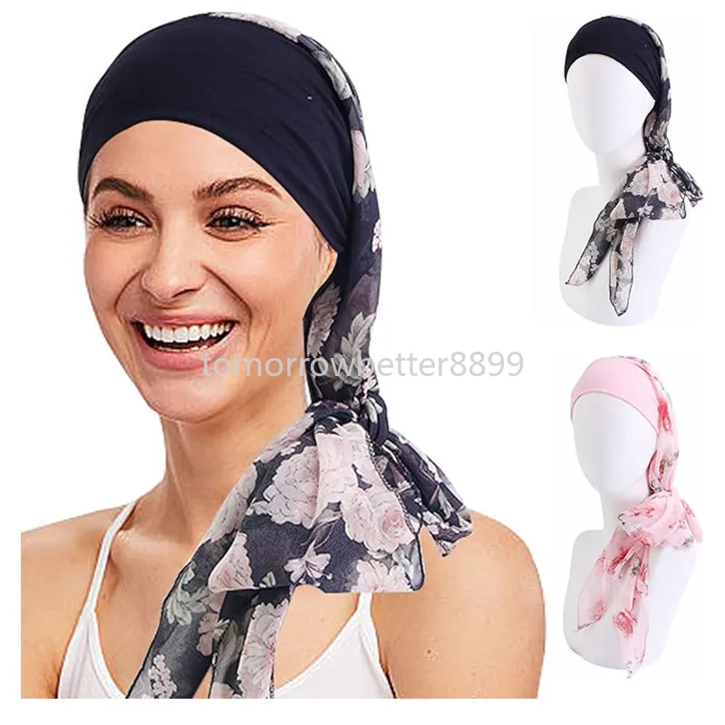 Novas mulheres de madeira substituto algodão lenço chiffon fita cachecol e chapéu moda impresso envoltório cabeça streamer boné durag pirata chapéu