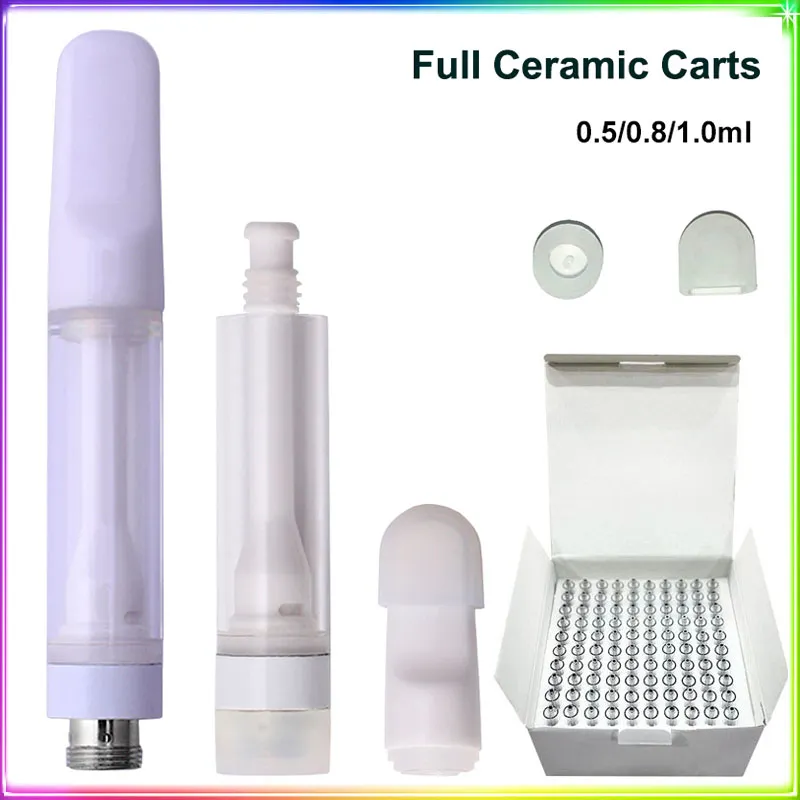 Cartucho Vape Cerâmico Completo Branco 0.5ml 0.8ml 1.0ml Sem Chumbo À Prova de Crianças Push Top Puro Toda Cerâmica 510 Thread Carrinhos Vazios Atomizadores