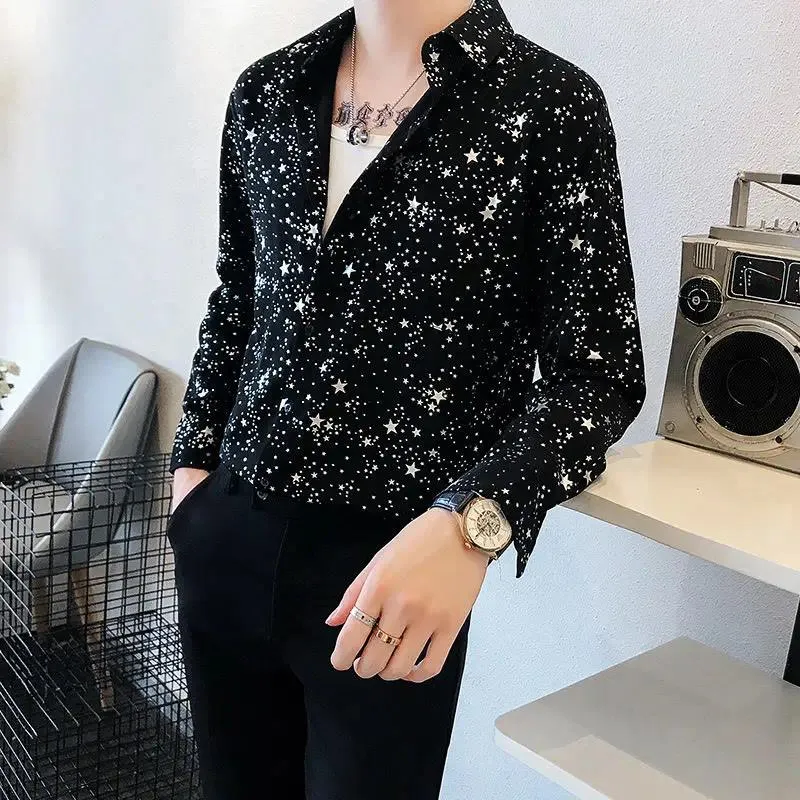 Camicie casual da uomo Autunno Primavera Stella a cinque punte con paillettes Camicia a maniche lunghe Bello allentato High Street Uomo Top Abiti maschili