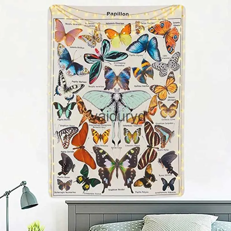 Tapestries Butterfly Tapestry Vintage Insect Recognition Figure Natural Aesthetic Chart Wall Hanging for Room Boho Art Home Decovaiduryd