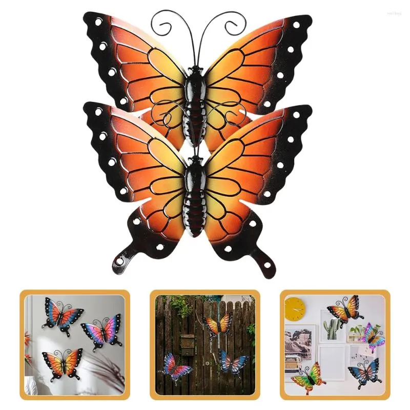 Garden Decorations 2Pcs Wall Butterfly Decor Metal Hanging Decoration Fence Ornament