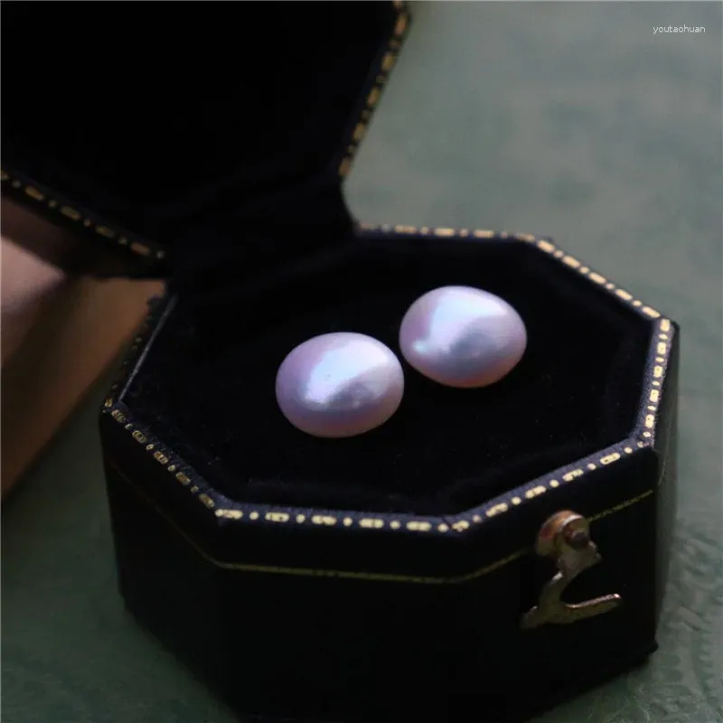 Stud Earrings 10mm Button Natural Freshwater Pearl For Women Simple Fashion Real Big Baroque Ear Studs Korean