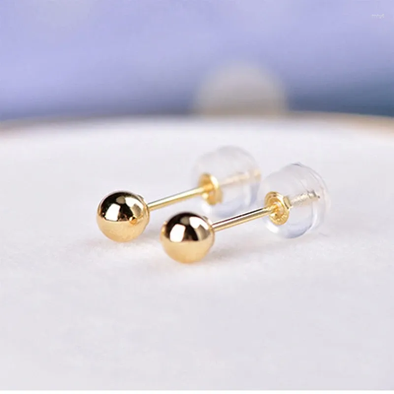Boucles d'oreilles à tige en or jaune véritable 18 carats, boule ronde, taille 2mm/3mm/4mm, timbre Au750, Design Simple, blanc pour femmes