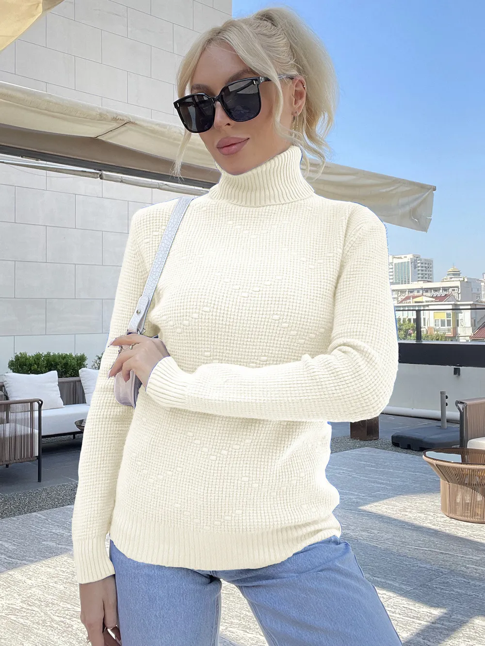 Women`s Sweaters 2023 Women`s Daily All Match Pullover Knitwear Turtleneck Long Sleeve Simple Basic Sweater Top