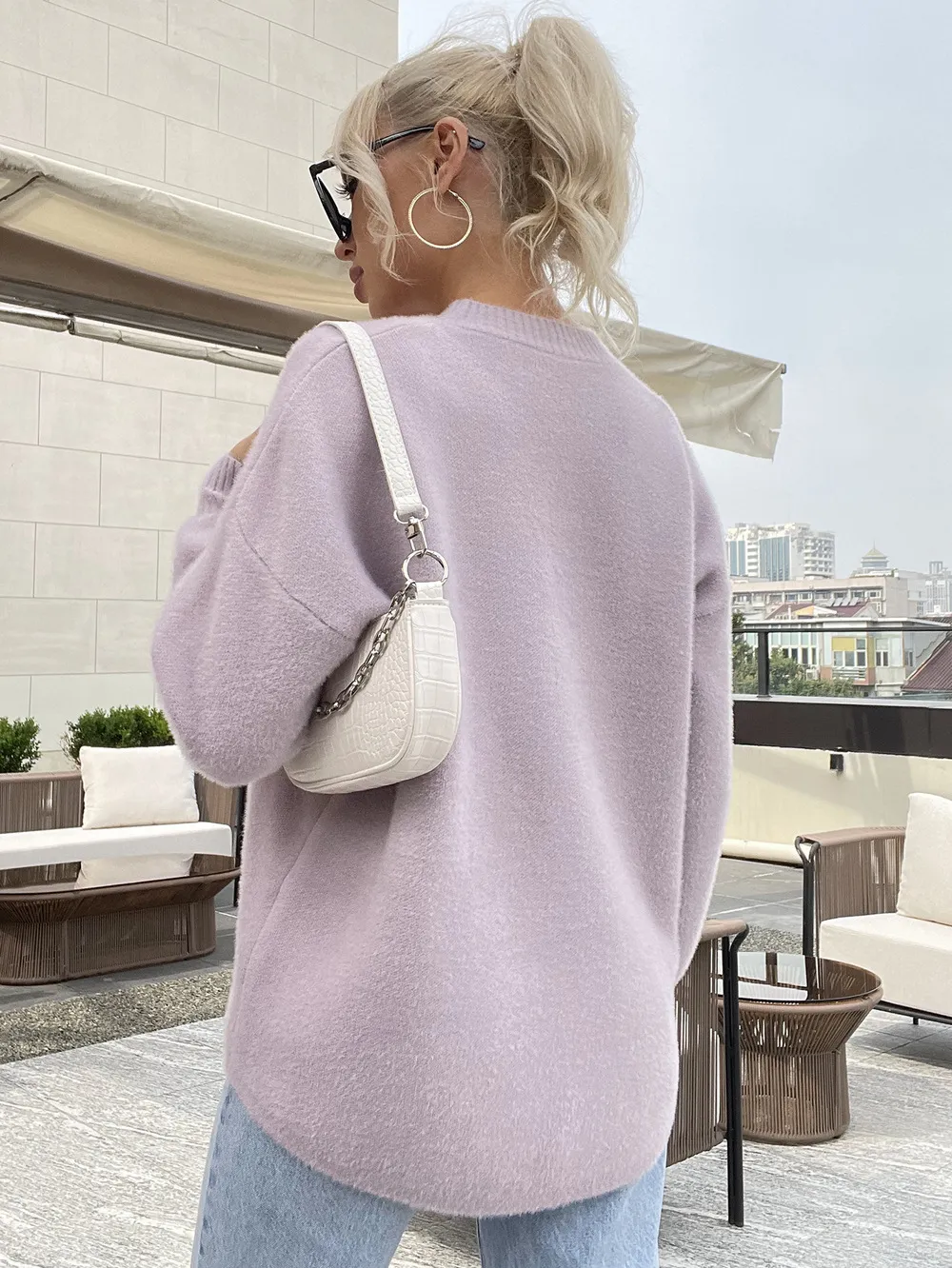 Women`s Sweaters Mink Sweater Stand Collar Loose Knit Sweater Women`s Casual Sweater