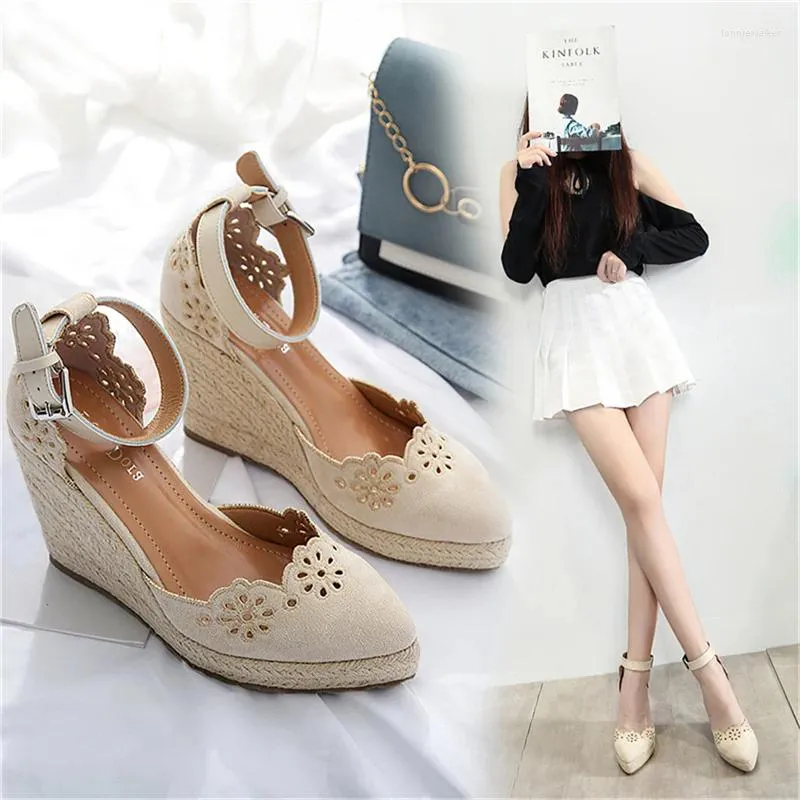 Sandalen Espadrilles Womens Zomer Jute Zool Visser Espadrille Hak Platform Wedge Enkel Gesp Hakken Gesloten Teen Schoenen