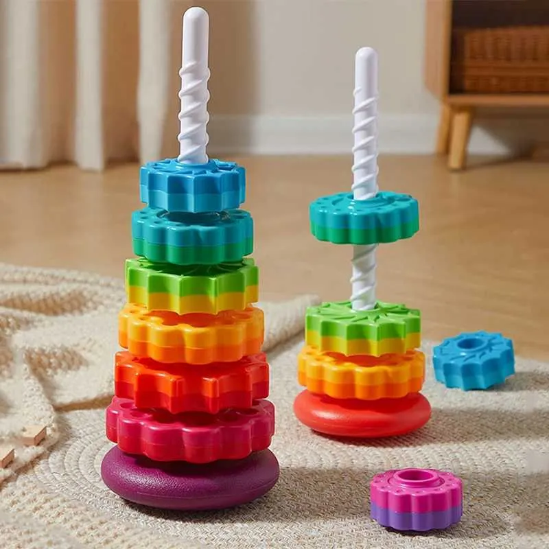 Sorting Nesting toys Baby Stacking Toy Rainbow Rolling Spin Building Blocks Tower Fine Motor Sensory Set Montessori Development Games For Toddlers