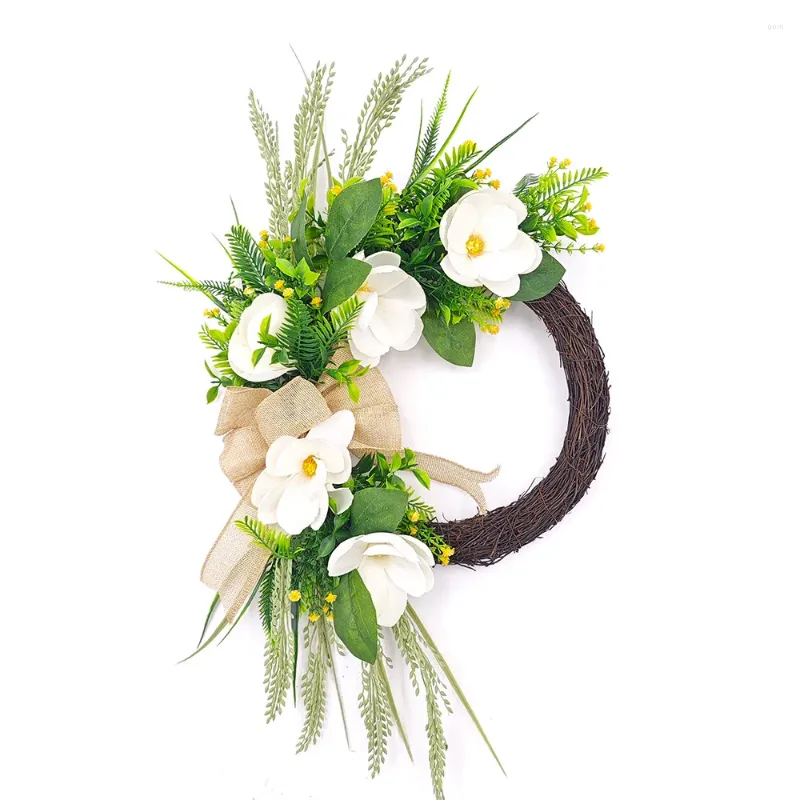 Decorative Flowers 2024 Spring Simulation Magnolia Wreath Summer Daily Artificial Flower Front Door Hanging Decoration Farmhouse Garland