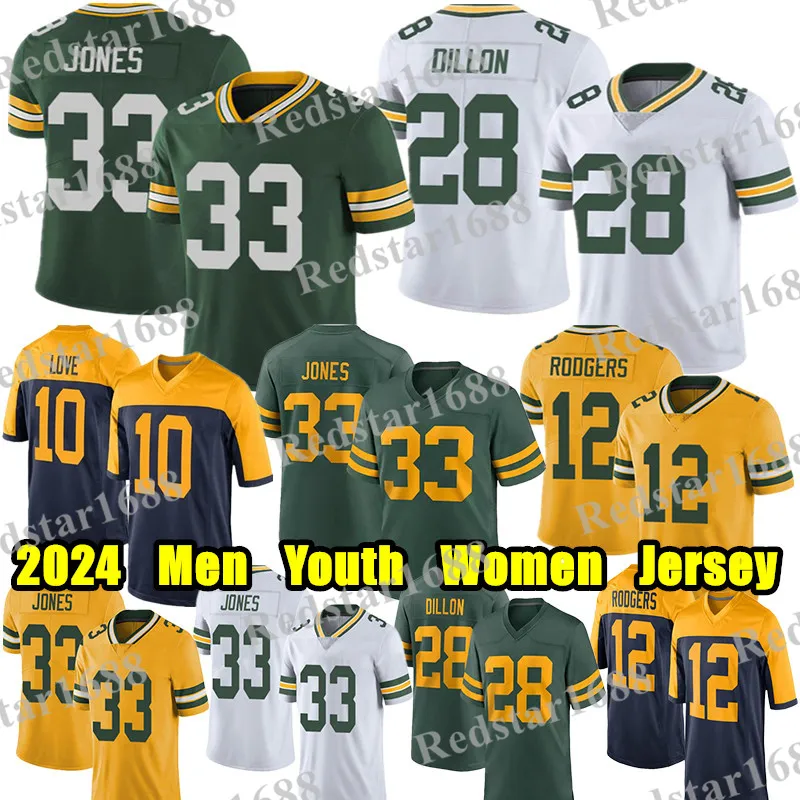 #33 Aaron Jones Football Jersey #28 Dillon Jaire Alexander Quay Walker Christian Watson Darnell Savage Jr Eric Stokes David Bakhtiari Aaron Rodgers Jerseys