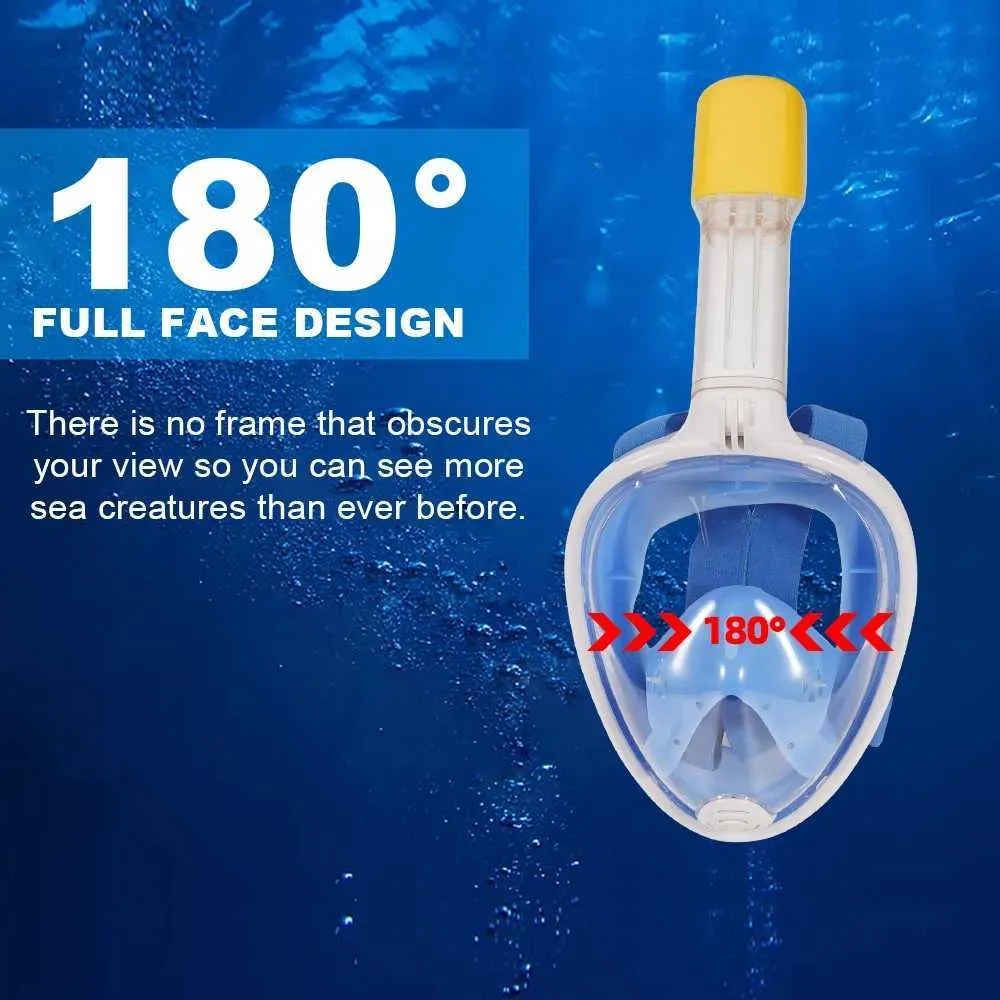 Аксессуары для дайвинга Полнолицевая маска для подводного плавания Маска для подводного плавания с широким обзором Противотуманная защита от утечек Безопасная дыхательная система для взрослых Детский подарок 240118