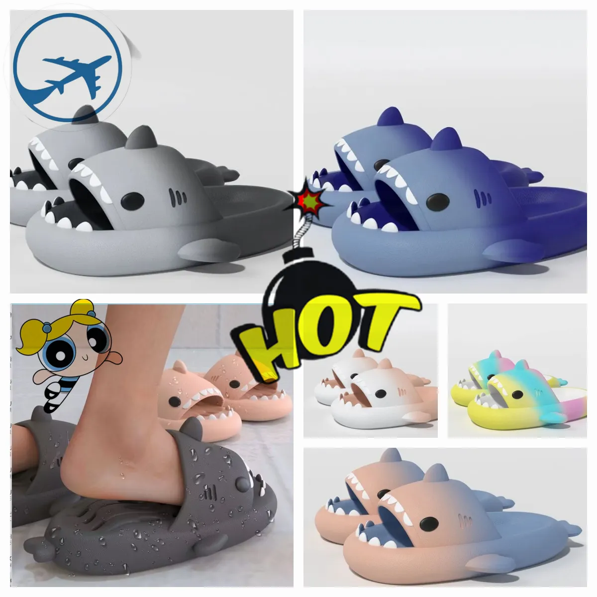 2024 Cartoon Shark Hausschuhe Sommer Outdoor Sandalen männer frauen Regenbogen Hausschuhe Weiche Sohle Strand Casual Sandalen