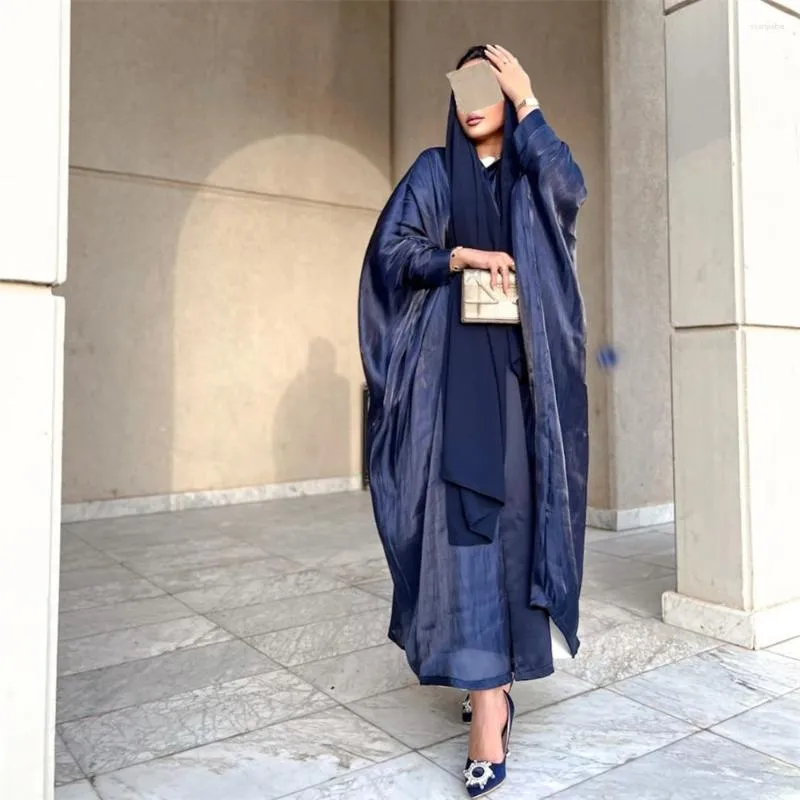 Etnische kleding Ramadan Kimono Abaya voor vrouwen Bescheiden moslim Marokkaanse mode Effen helder satijn Vleermuismouwvest Gewaad Corban Eid Al