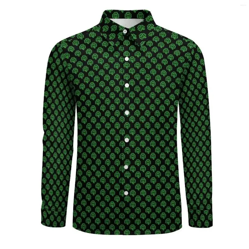 Mäns casual skjortor Green Clover Shamrock Shirt Irish St Patricks Day Long Sleeve Mönster Y2K Blusar Autumn Trending Oversize Clothes