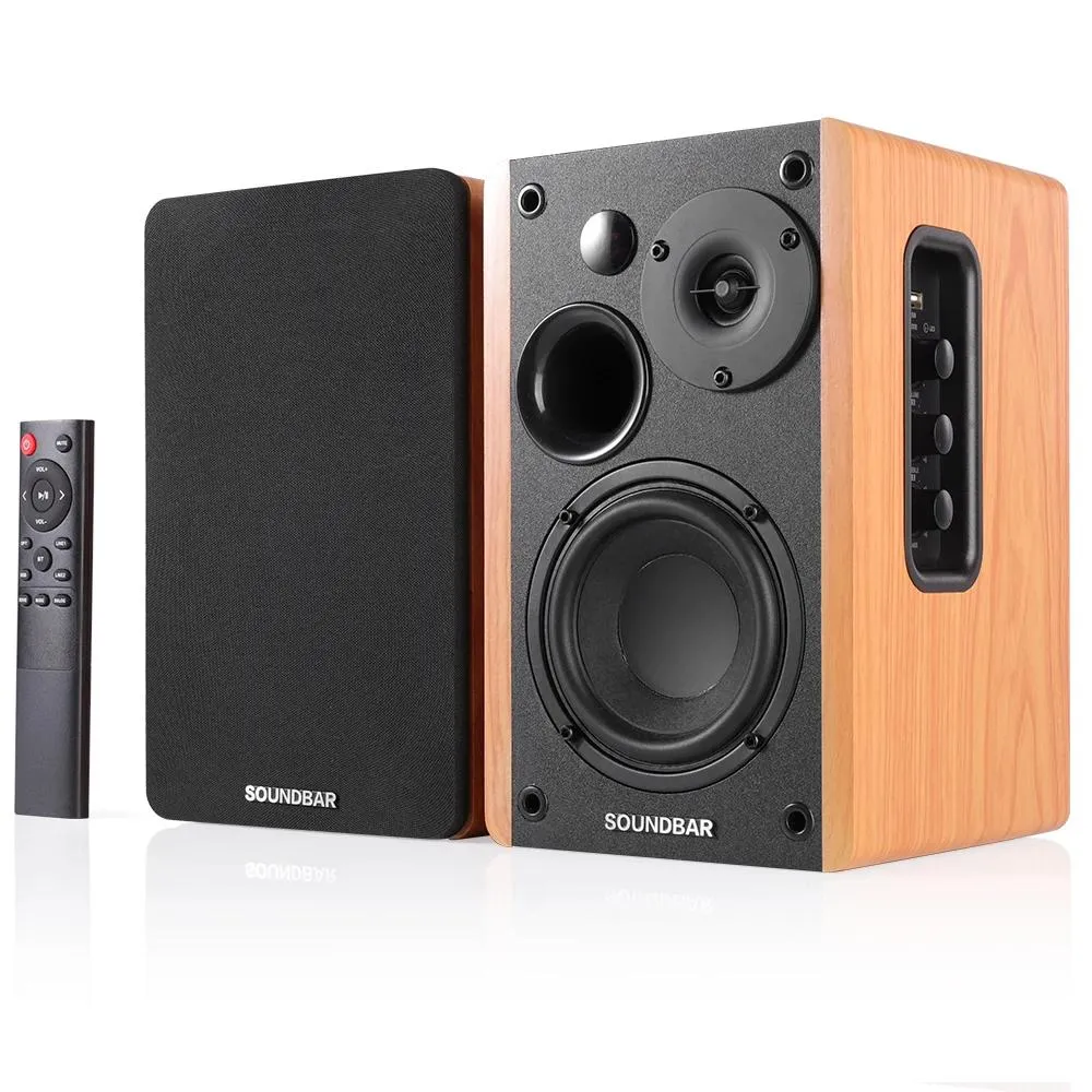 Barre de son 80W haut-parleur bibliothèque 2.0 HiFi Bluetooth haut-parleur système de son haut-parleurs de musique en bois pour TV ordinateur colonne barre de son 4.5 pouces USB